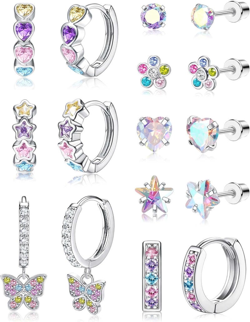 Jstyle Hypoallergenic Earrings for Girls Women Surgical Stainless Steel Hoop Earrings for Sensitive Ears Screw Back Stud Earrings Set Cute Girls Toddler Earrings Kids Earrings Jewelry for Teen Girls - Image 1